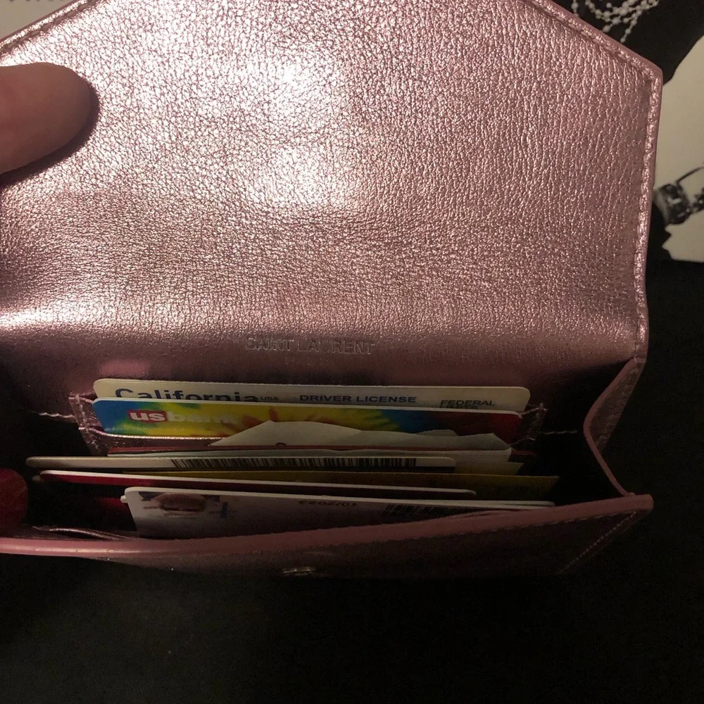 YSL Yves Saint Laurent Azalea Metallic Pink Wallet Rare - Picture 9 of 16